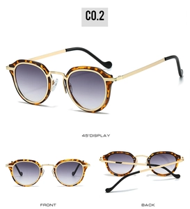 Three-view detail of vintage oval tortoiseshell sunglasses with gradient lenses