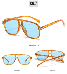 Detail view of aviator sunglasses with leopard print frame and double bridge design
