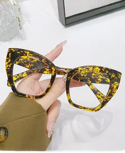 Detail of classic leopard print cat-eye glasses frame with blue light blocking lenses