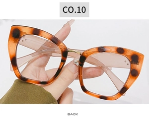 Detailed back view of cat eye glasses frame with tortoise shell pattern and metal rivets