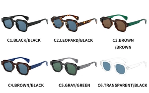 Retro rectangle sunglasses collection in six assorted colors with metal accents