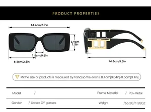 Detailed size specifications for square frame sunglasses with PC and metal temples