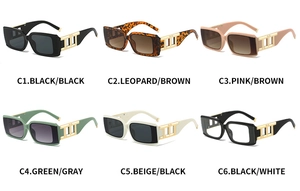 Multiple color options for square sunglasses with wide temples and golden metal logo