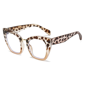 Retro leopard print cat-eye blue light blocking glasses with stylish metal rivet accents