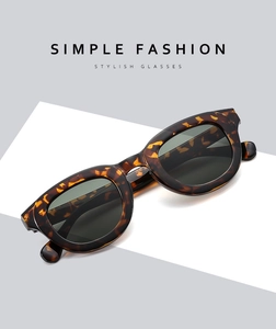 Retro round tortoise shell sunglasses with dark lenses over a geometric background