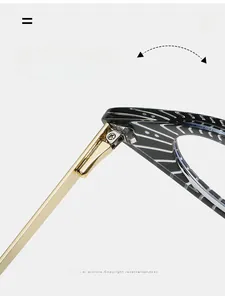 Detail of durable textured hinge and golden metal temple on cat-eye glasses frame