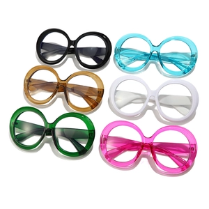 Set of six oversized round fashion glasses in black and various transparent resin colors