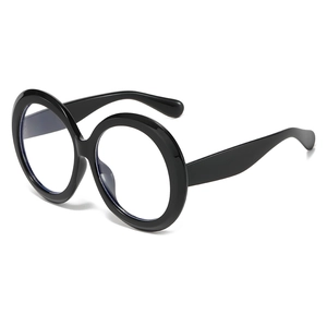 Oversized black round frame sunglasses with clear anti-blue light lenses for fashion use