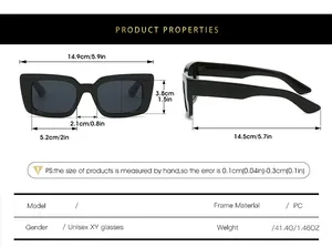 Guide des tailles détaillé pour lunettes de soleil carrées avec mesures de monture et branches