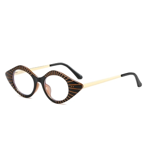 Cat Eye Eyeglass Frames PC Metal Anti Blue Light Trendy Retro Striped Pattern Decorative Optical Glasses Unisex