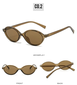 Three-way view of retro brown sunglasses C0.2 showing front, back, and 45-degree angles