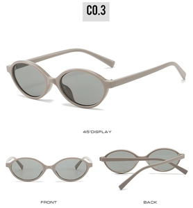 Detailed views of oval khaki sunglasses with dark polarized lenses from multiple angles