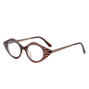 Vintage cat eye glasses frame in dark brown with artistic white radial stripe patterns