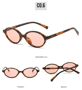 Three-angle views of tortoise shell oval sunglasses with light pink lenses and sharp details