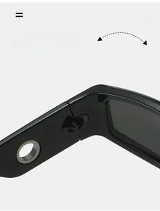 Macro shot of durable metal hinges on glossy black square-frame sunglasses