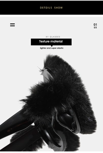 Detail of plush faux fur sunglasses with lightweight black frames and elastic texture