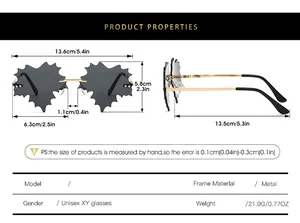 Detailed dimension chart for rimless maple leaf sunglasses with metal temples and bridge
