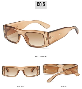 Vue triple de lunettes de soleil carrées marron dégradé avec détails en métal doré