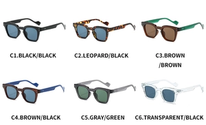 Plusieurs lunettes de soleil carrées avec rivets métalliques en 6 coloris différents