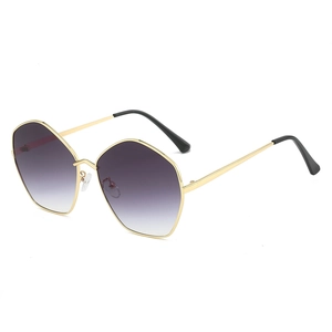 Irregular octagon metal sunglasses with gold frame and purple gradient lenses