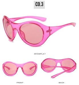 Lunettes de soleil Y2K roses transparentes ovales avec monture enveloppante en vues