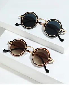 Détails de lunettes de soleil rondes rétro en métal avec finition noir et écaille
