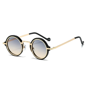 Lunettes de soleil punk vintage avec monture en métal et verres dégradés bleu-jaune