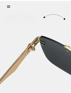 Detailed macro view of the gold spring hinge and durable metal temple of the sunglasses