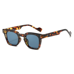 Lunettes de soleil rétro à monture carrée écaille avec verres bleus et rivets