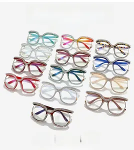 Montature per occhiali oversize con strass in vari colori con filtro luce blu