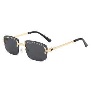 Rimless Sunglasses Metal Frame Rhinestone Decor UV400 Protection Gradient Lens Luxury Fashion Eyewear For Women