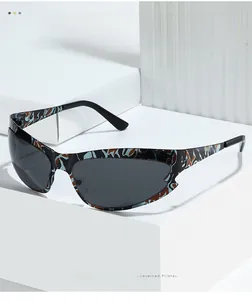 Detail of marble pattern stainless steel frames on cat-eye sports sunglasses