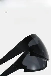 Detail of lightweight cat-eye sports sunglasses with super elastic matte black frame