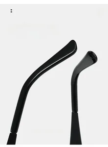 Close-up of ergonomic curved black sunglass temples with a glossy polished finish