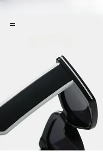 Detail of square sunglasses showing texture material, light and super elastic side temple