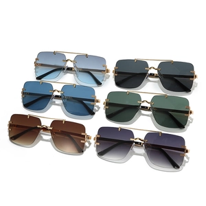 Frameless square sunglasses in six gradient colors with elegant gold metal frames