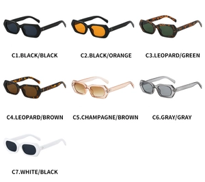 Matrix view of hexagon thick frame sunglasses in seven diverse color combinations