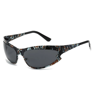 Wrap Around Sports Sunglasses Metal Plastic Frame UV400 Protection Outdoor Cycling Y2K Fashion Unisex Camouflage Pattern