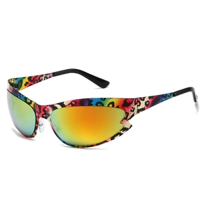 Cat eye sport sunglasses with leopard print frame and orange gradient mirror lenses