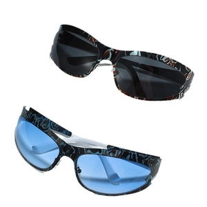 Cat eye sport sunglasses with marble pattern stainless steel frame and colorful lenses