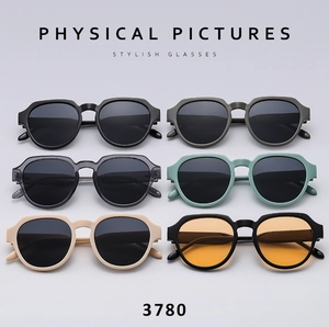 Collection of oval sunglasses in six colors including mint green and orange lenses