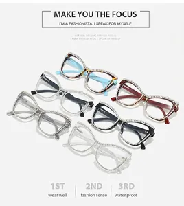 Detailed collection of luxury cat eye frames with hand-set sparkling crystal chains