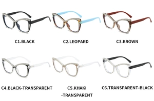 Grid view of luxury cat-eye glasses with hand-set rhinestones in six various colors