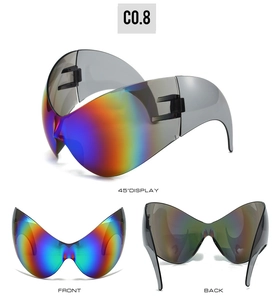 Detailed views showing the iridescent rainbow lens and transparent dark grey sports frame