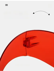 Macro detail of a durable red transparent hinge on oversized sports sunglasses
