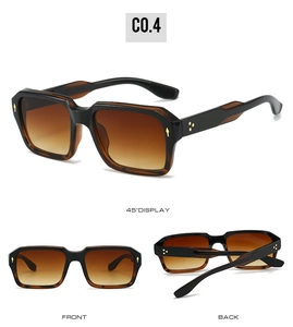Detailed multi-angle views of black vintage square sunglasses with gold star accents