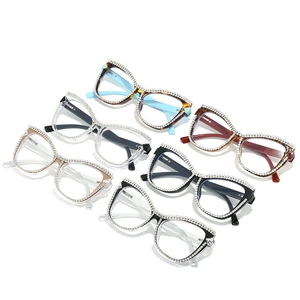 Luxurious cat-eye glasses with handmade crystal chains and sparkling rhinestone frames
