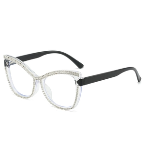 Chic cat eye glasses frame with luxury crystal rhinestones and black temples