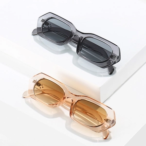Polygon narrow frame sunglasses with vintage geometric design and metal rivet details