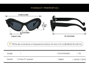 Detailed size chart for cat-eye sunglasses with precise frame and lens measurements